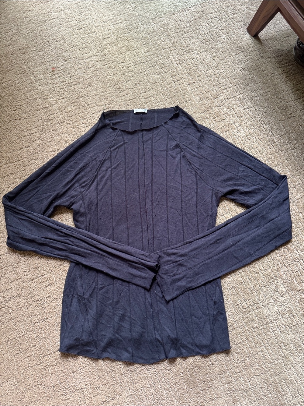 Free People Long Sleeve Black Ribbed Knit Top